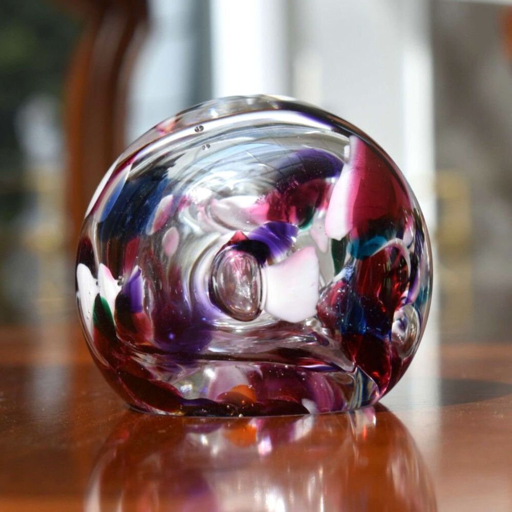 Rollin Karg Signed Art Glass Paperweight Multicolor Floral Bouquet Kansas - 3"